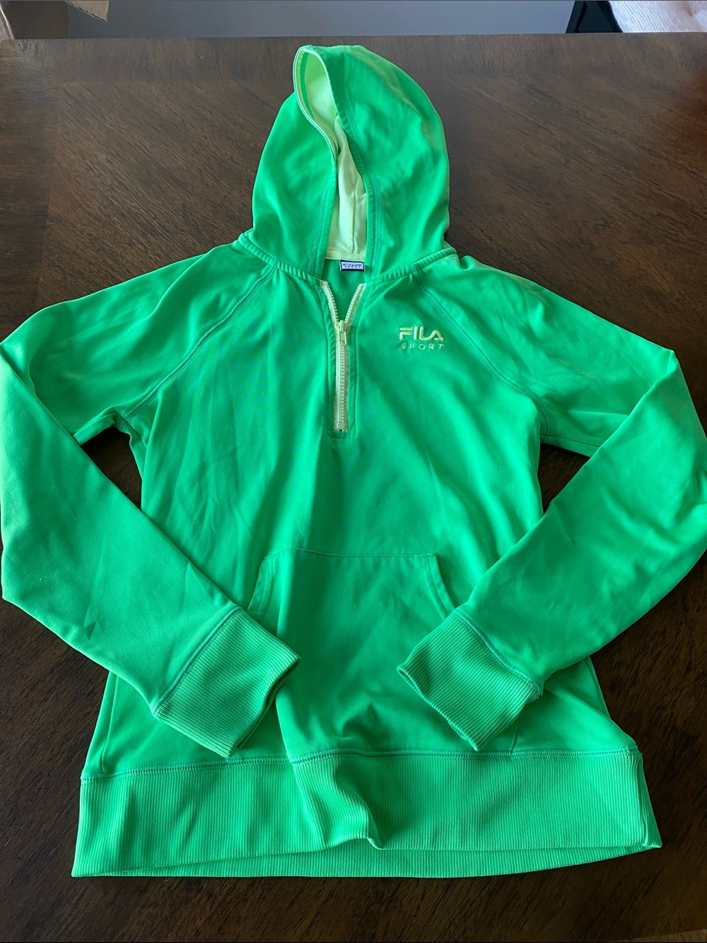 Fila Women's Neon Green Half-Zip Pullover Hoodie